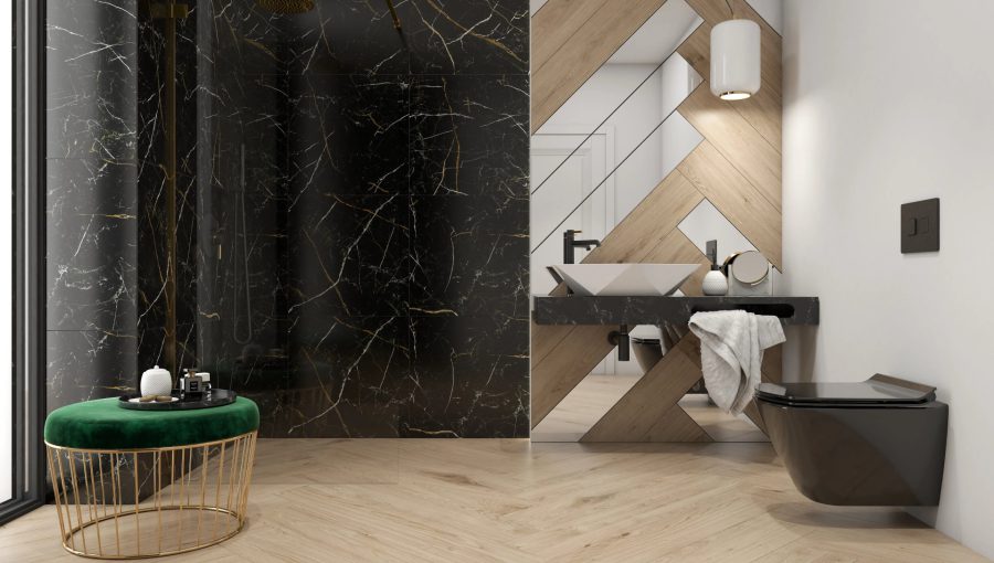 Czarna łazienka z drewnem: perfekcyjne połączenie stylu i elegancji